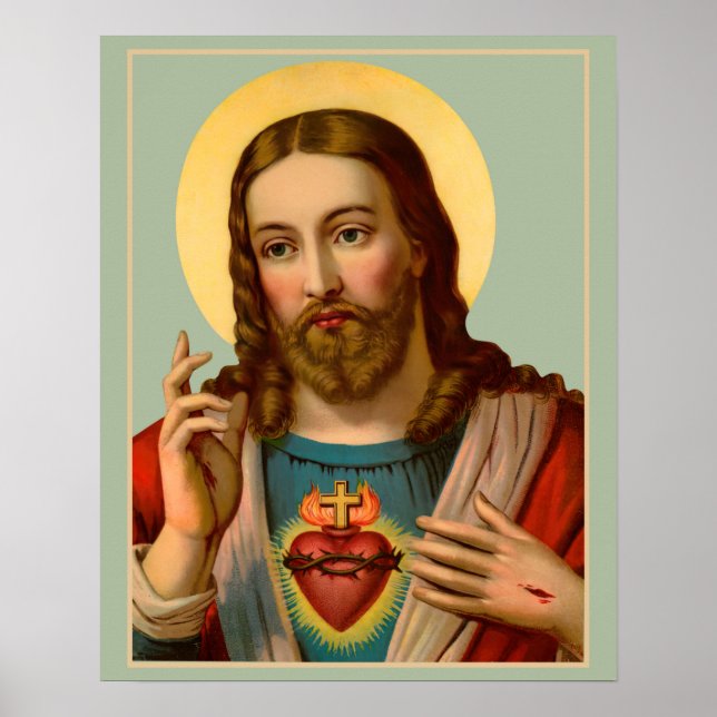 Coração Sagrado de Jesus Poster do litógrafo catól (Frente)