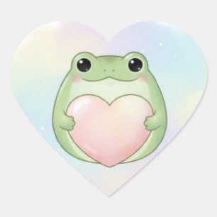 Coração Sapo de Amor Mínimo Adesivo Sapo Fofo Segurando Co