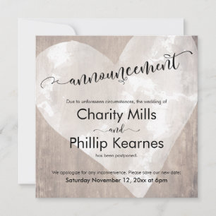 Coração sobre Madeira Adiada Anúncio de Casamento