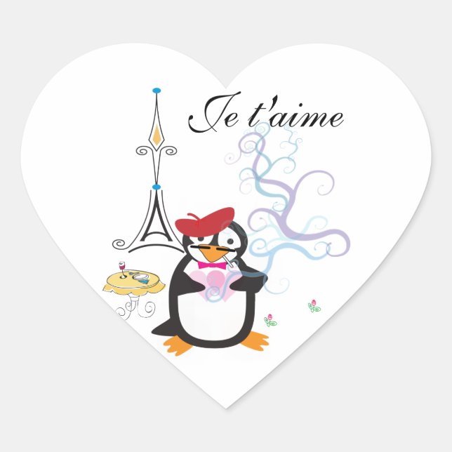 Coração Um pinguim no adesivo de Paris (Frente)