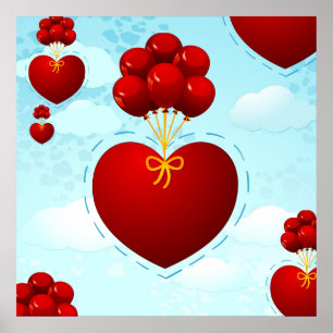 Coração vermelha com balões, poster