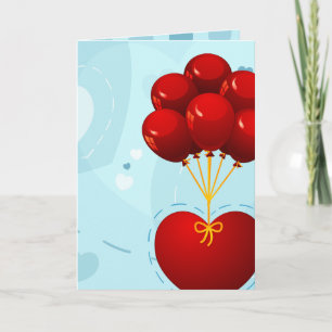 Coração vermelho com balões, cartão de saudação