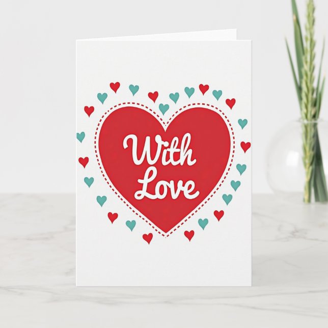 Coração Vermelho Com Cartão de Amor (Frente)