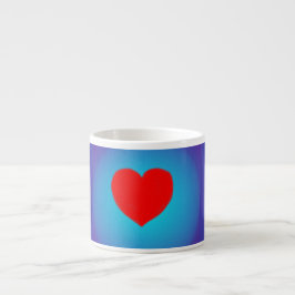 Coração Vermelho em Caneca de Café Azul Iluminado>