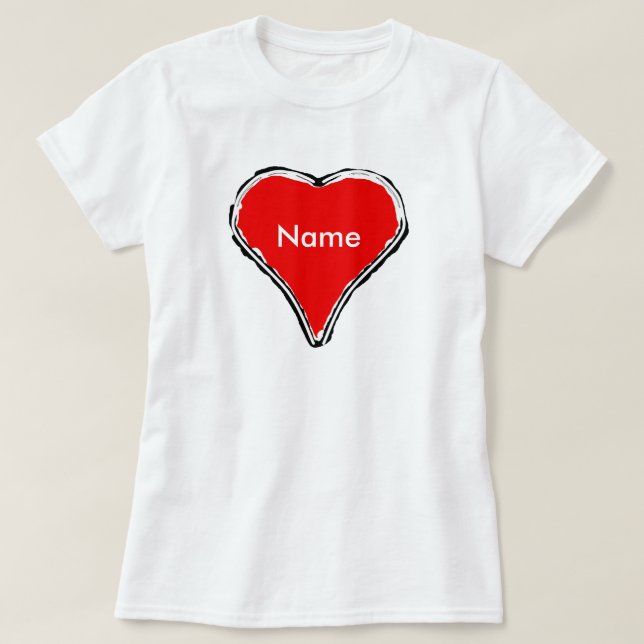 Coração vermelho esperando pelo nome T-Shirt (Frente do Design)