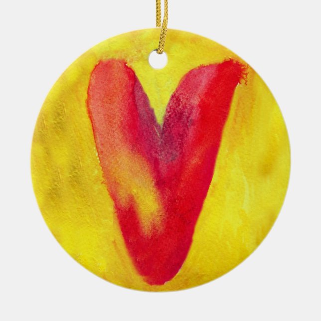 Coração vermelho Fundo amarelo  Enfeite (Frente)