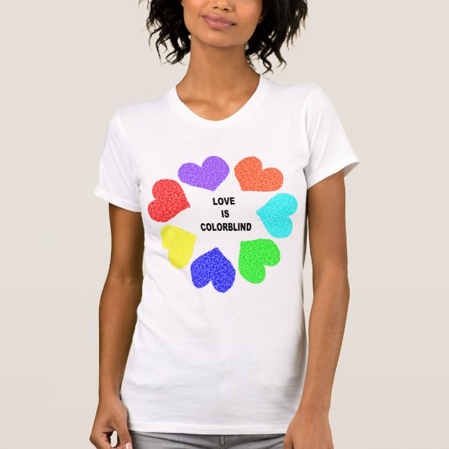 Corações Arco-Íris Interraciais Damas T Camisa (Frente)