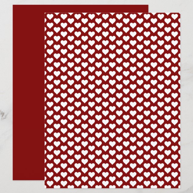 Corações Bonitos - Padrão Maroon Red Scrapbook Pap (Frente/Verso)