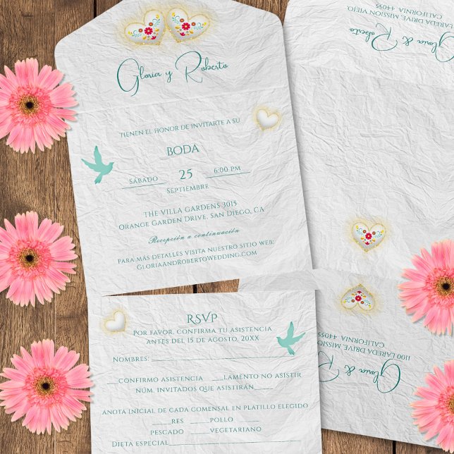 Corações Brancos Espanhóis Flores Doves Casamento  (Criador carregado)