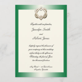 Corações celtas no convite verde do casamento do