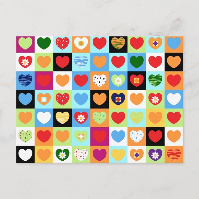 Corações coloridos, cartão postal (Frente)