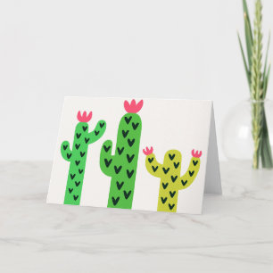 Corações Coloridos de Cactus em Cartão em Branco p