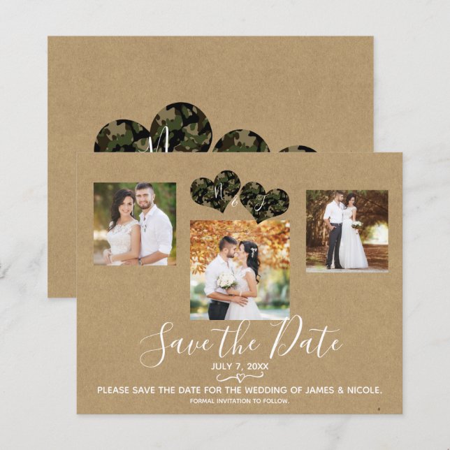 Corações com Camuflagem Rústica Foto Casamento Sal (Frente/Verso)