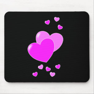 Corações cor-de-rosa giros no Mousepad preto-bonit