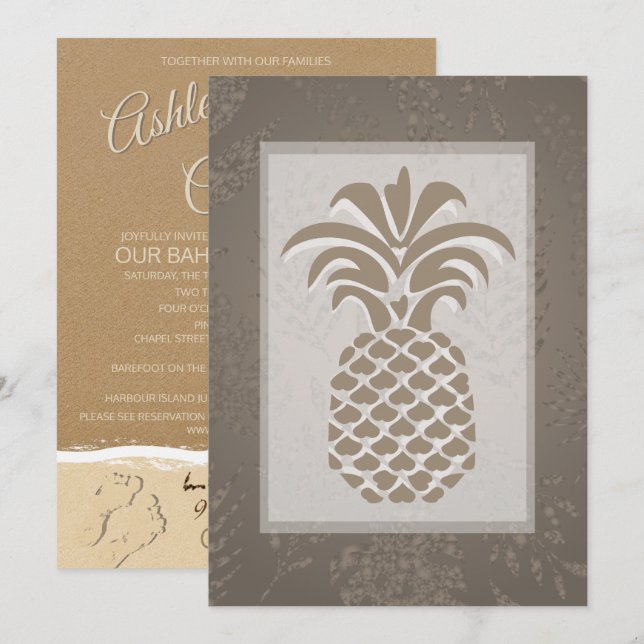 Corações de Abacaxi Tropicais Convites de Casament (Frente/Verso)