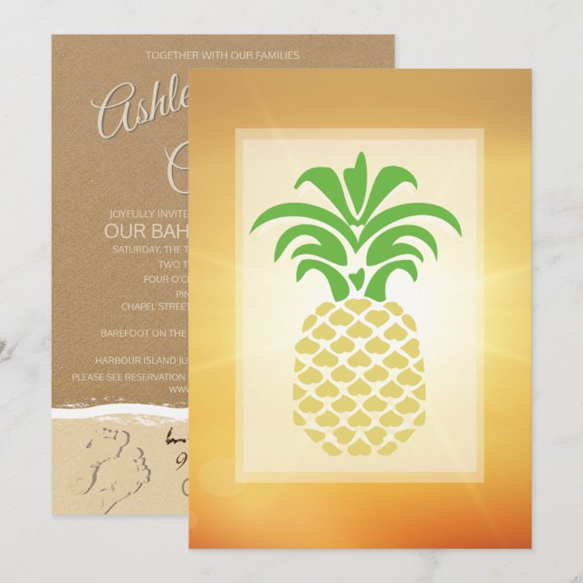 Corações de Abacaxi Tropicais Convites de Casament (Frente/Verso)