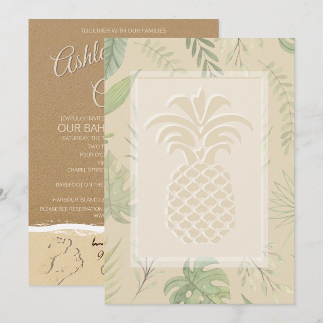 Corações de Abacaxi Tropicais Convites de Casament (Frente/Verso)