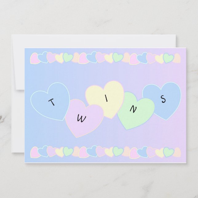 Corações de Anúncio de Nascimento dos Gêmeos (Frente)