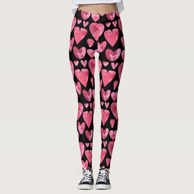 Corações de Aquarela Impressão Leggings (Frente)