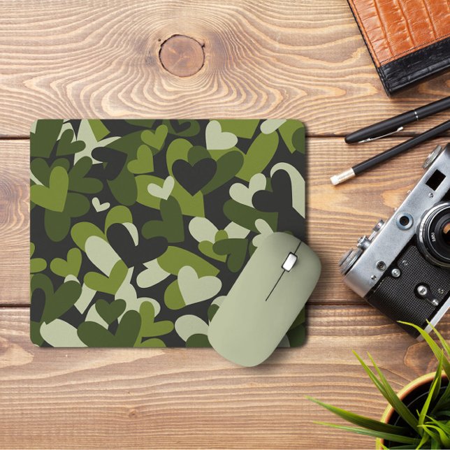 Corações de Camo Verde | Camo Hearts Mousepad (Criador carregado)