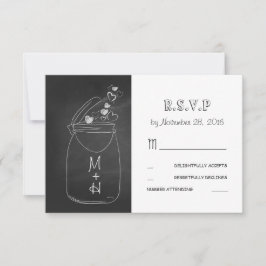 corações de chalkboard amam mason jar, RSVP fofo