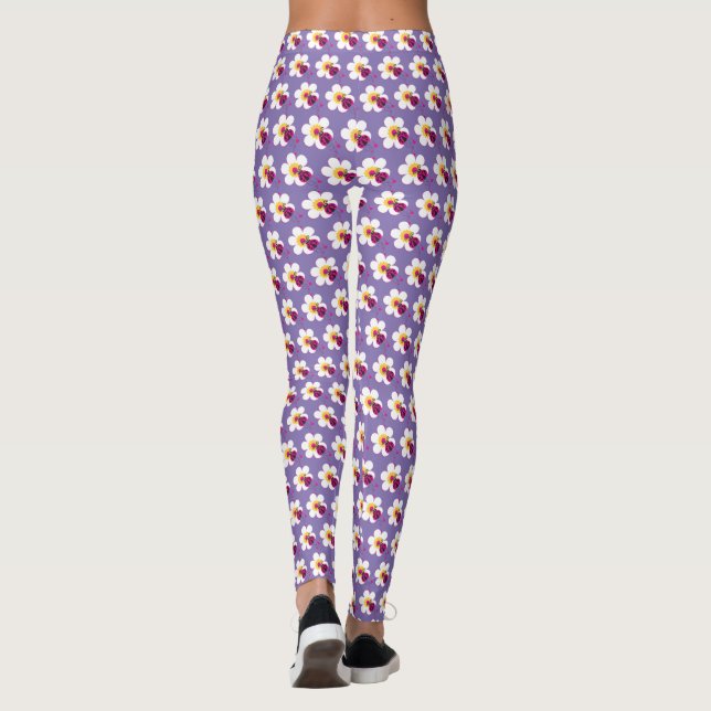 Corações de damagelas e flores leggings coloridas  (Verso)