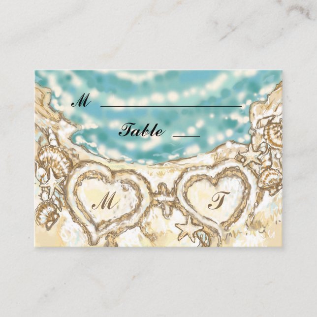 Corações de Monograma no Cartão Beach Place (Frente)