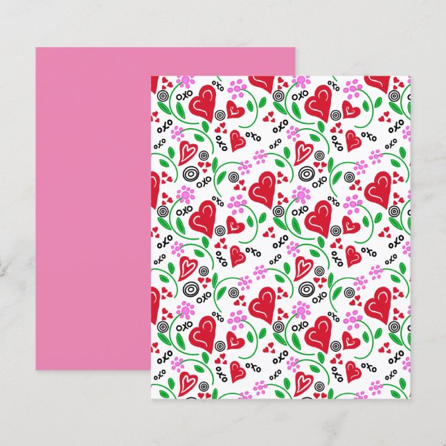 Corações de Namorados Vermelho Flores Rosa Papel d (Frente/Verso)