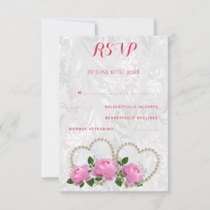 Corações de Pérola & Rosas Casamento Damask RSVP