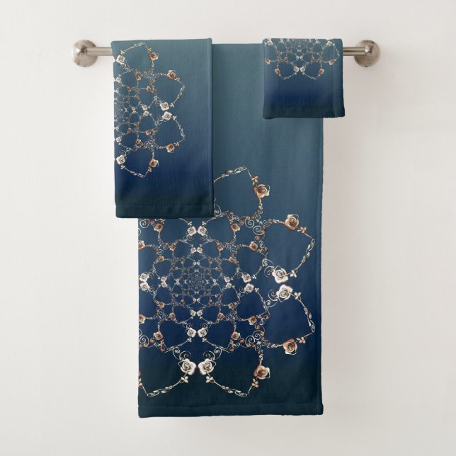 Corações de rosa na Toalha de Gradiente Azul (Insitu)