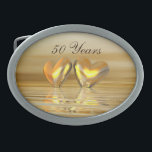 Corações do ouro<br><div class="desc">Fenda de cinta em forma de oval com a minha imagem original de corações dourados flutuando na água. O texto diz "50 Anos".</div>