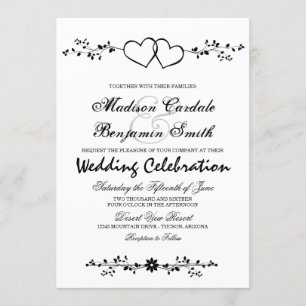 Corações Duplos Ramificações Florais Convites de C