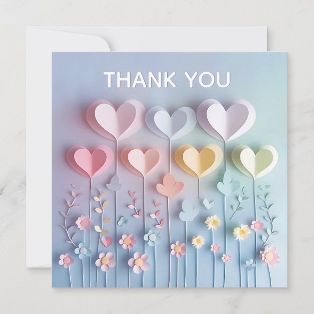 Corações e Flores de Papel Bonito Obrigado (Frente)