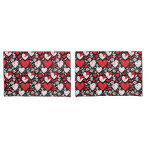 Corações e Flores Vermelhas, Pretas e Brancas