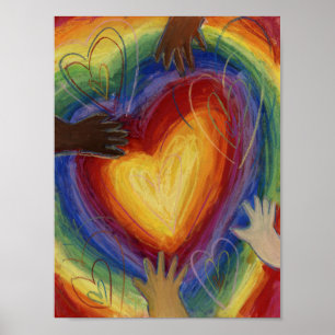 Corações e Mãos Adoram Poster de Pintura