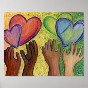 Corações e Mãos Adoram Poster de Pintura