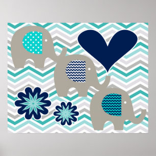 Corações e poster do berçário do elefante das