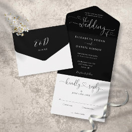 Corações em Script Preto e Branco Casamento Minima