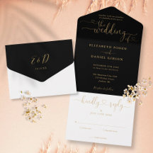 Corações em Script Preto e Dourado Casamento Minim