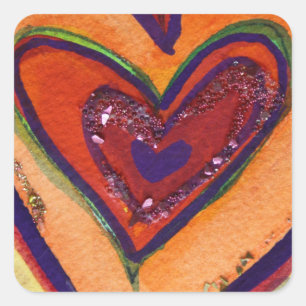 Corações Felizes Etiquetas de Amor com Folhas de A