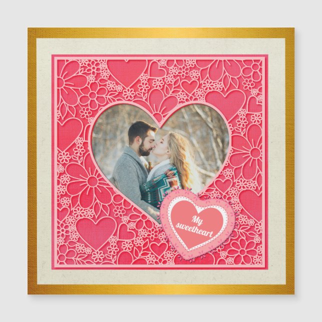 Corações Florais Rosa e Vermelho Elegantes Dia dos (Frente)