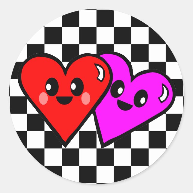 Corações Kawaii e Adesivos de Xadrez (Frente)