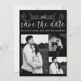 Corações Modernos Black & White Chic Save the Date