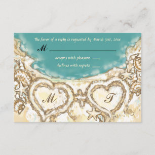 Corações Monogramas na placa RSVP de Casamento de 