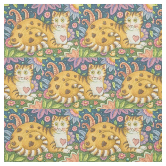 Corações N' Stripes Tabby CAT FOLK ART TECIDO (Modelo)
