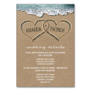 Corações nos Cartões de Casamento de Sand Beach