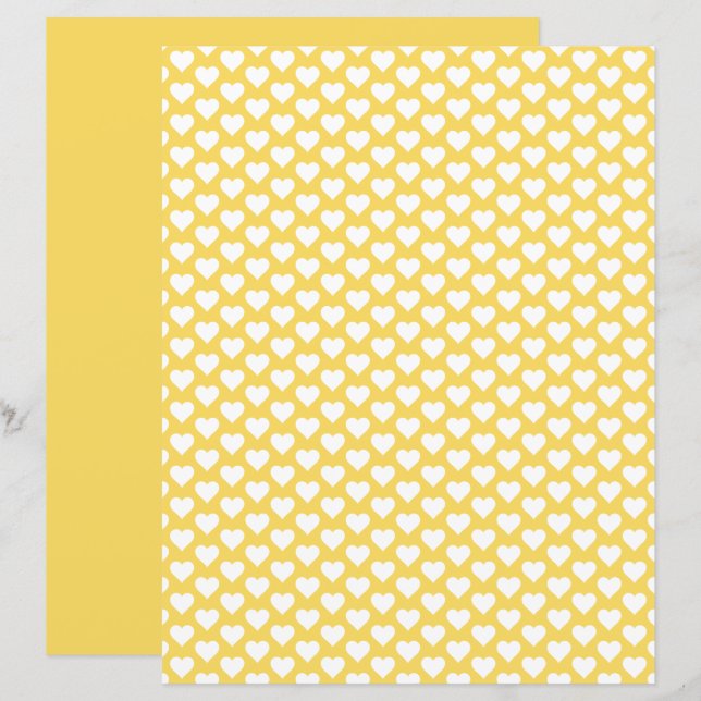 Corações - Padrão Real Amarelo - Papel Scrapbook (Frente/Verso)