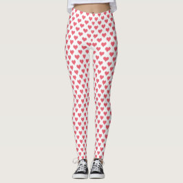 Corações Pequenos Leggings Brancas Vermelhas