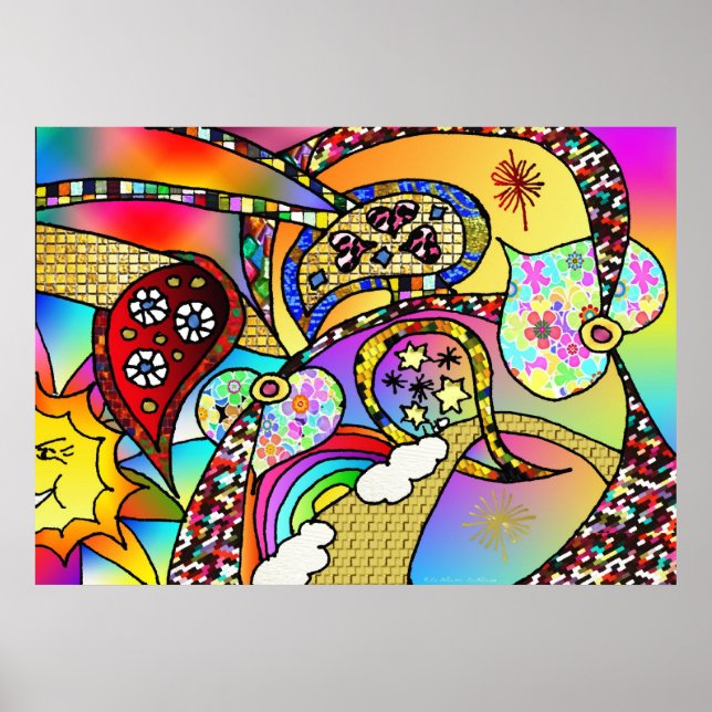 Corações Psicodélicos Retro 60s Paisley Impressão  (Frente)