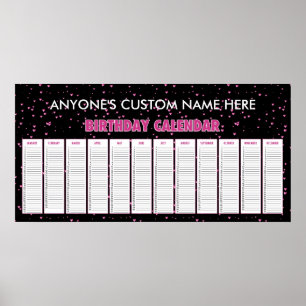 Corações Rosa Poster de Calendário de Aniversá